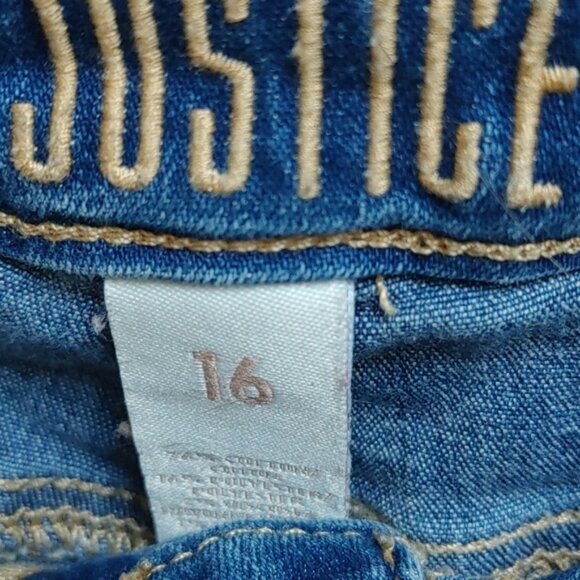 Justice dark blue wash distressed jeans shorts girl size 16 stars pattern - Picture 7 of 11